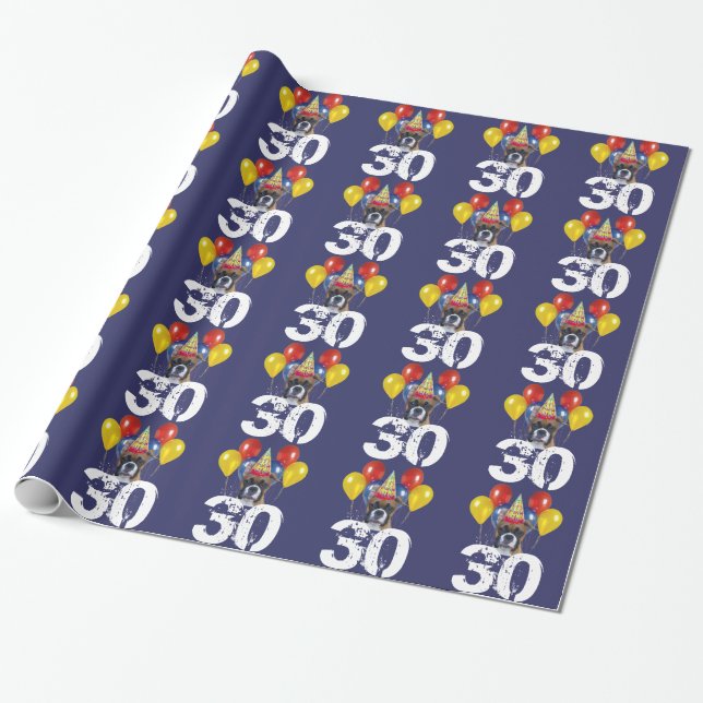 Regalo trigésimo Papel de envoltorio para regalos azul (Desenrollado)