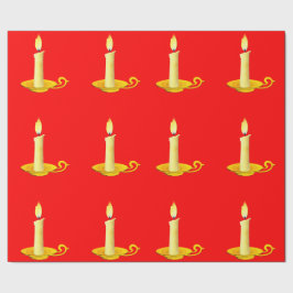 Regalo Velas blancas sobre papel de envolver rojo