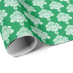 Regalo Verde   Papel de ajuste de Damasco blanco