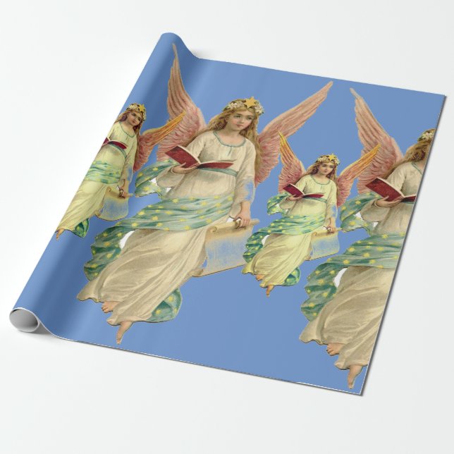 Regalo VINTAGE ANGELS Papel de envolver AZUL (Desenrollado)