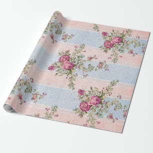 Regalo Vintage floral y papel de embalaje de las rayas