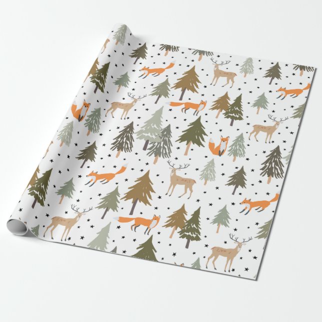 Regalo Woodland Animals Fox Deer Envolver hojas de papel (Desenrollado)
