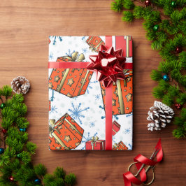 Regalo Xmas Scandi Snowflakes Paquetes Rojos Papel de aju