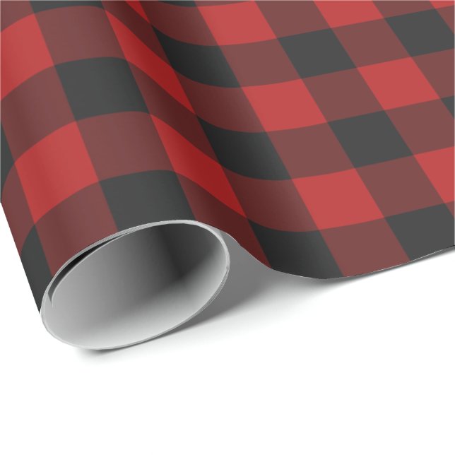 Regalo Y negra papel de embalaje comprobado guinga roja (Esquina del rollo)