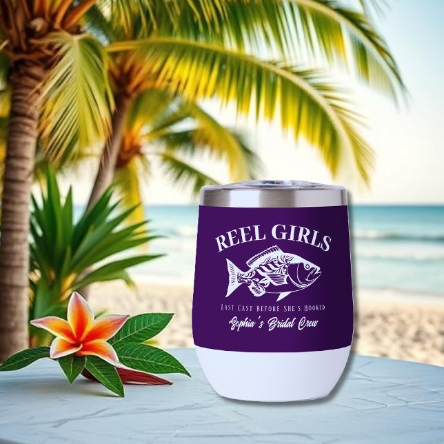 Regalos Bachelorette Party-Hawaii Púrpura (Bachelorette Party Gifts Reel Girls Hawaiian Fisherman Trend Fish Wine Tumbler)