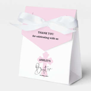 Regalos Caja de agradecimiento para bautizo con cruz rosa