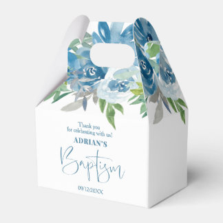 Regalos Caja de Favor de Bautizo Floral Azul para Niño