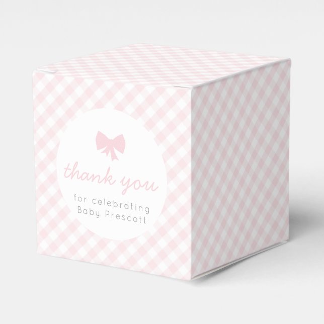 Regalos Caja de favores para bebés de gingham rosa (Costado Anverso)