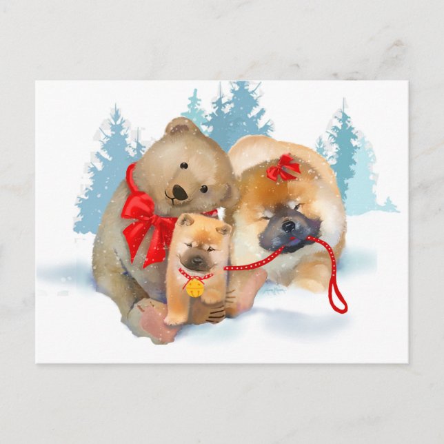 REGALOS CON OSO Tarjeta postal de Chow y Teddybear (Anverso)