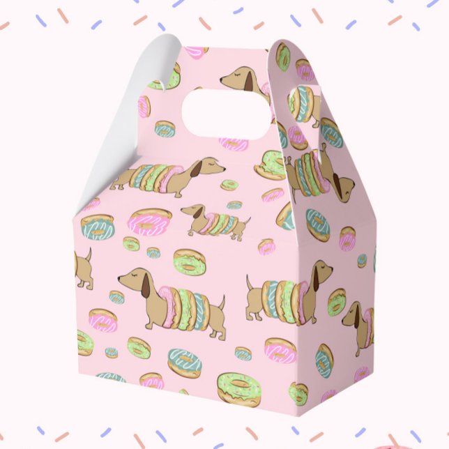 Regalos Dachshund y donuts donan caja de favores para Fies (Dachshunds and donuts gift box or wiener dog and donuts party favor)
