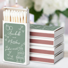 Regalos de caja de cerillas de boda Verde Salvia P