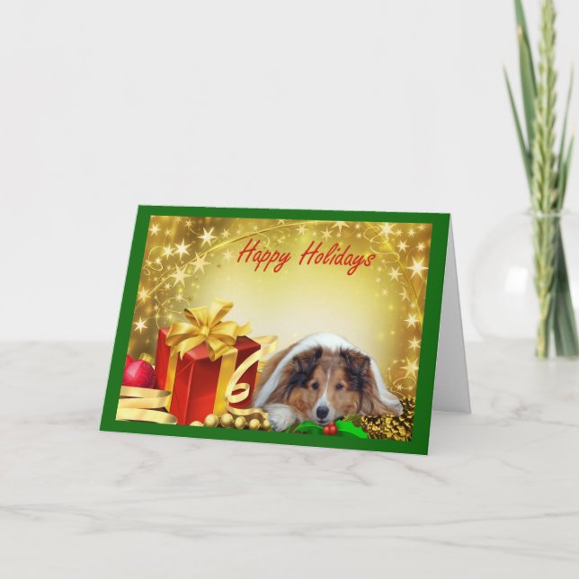 Regalos de la tarjeta de Navidad de Sheltie (Anverso)