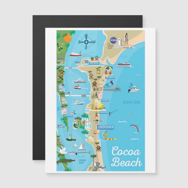 Regalos de mapas de la línea costera de Cocoa Beac (Anverso/Reverso)