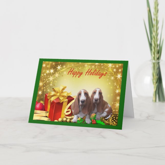 Regalos de tarjetas de Navidades de Hound Basset (Anverso)