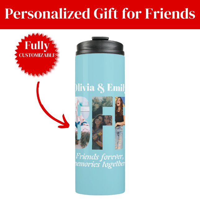 Regalos de vaso térmico con collage de fotos de am (BFF Photo Collage Thermal Tumbler Gifts for Friend)