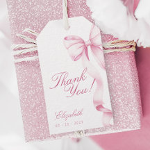 Etiquetas de Favor con Lazo Rosa para Sweet 16