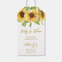 Etiquetas de regalo para baby shower de girasoles 