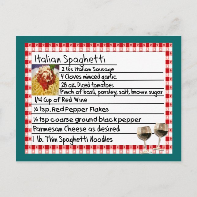 Regalos italianos de tarjetas de recetas "Spaghett (Anverso)