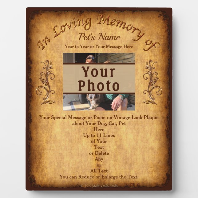 Regalos Únicos de Placa conmemorativa de Mascotas, (Frente)
