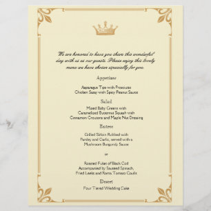 Regencia de la corona en el menú Oro y Boda de mar