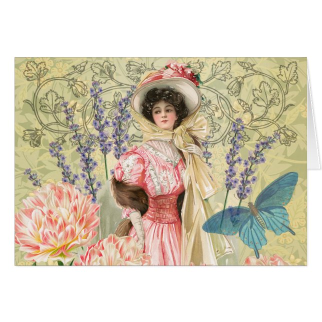 Regencia de mujeres victorianas con flores rosadas (Anverso (Horizontal))
