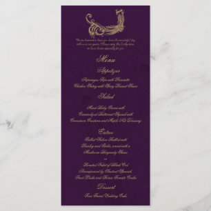 Regencia de pavo real en el menú Boda morado