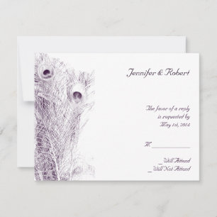 Regencia de pavo real en tarjeta de respuesta púrp