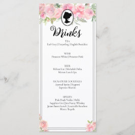 Regencia floral rosa Ducha de novia Menú de cóctel