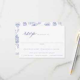Regency Blue Floral Meal Choice Wedding RSVP Card
