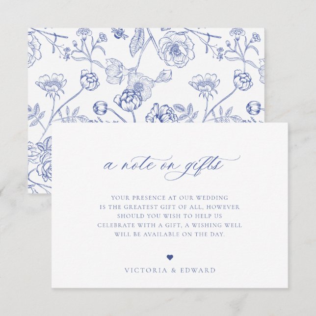 Regency Blue Floral Una Nota Sobre Regalos Tarjeta (Anverso / Reverso)