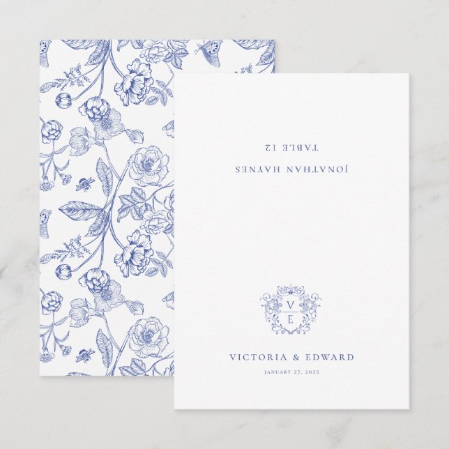 Regency Blue Ornamental Escudo Boda Tarjeta de pla (Anverso / Reverso)