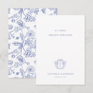 Regency Blue Ornamental Escudo Boda Tarjeta de pla