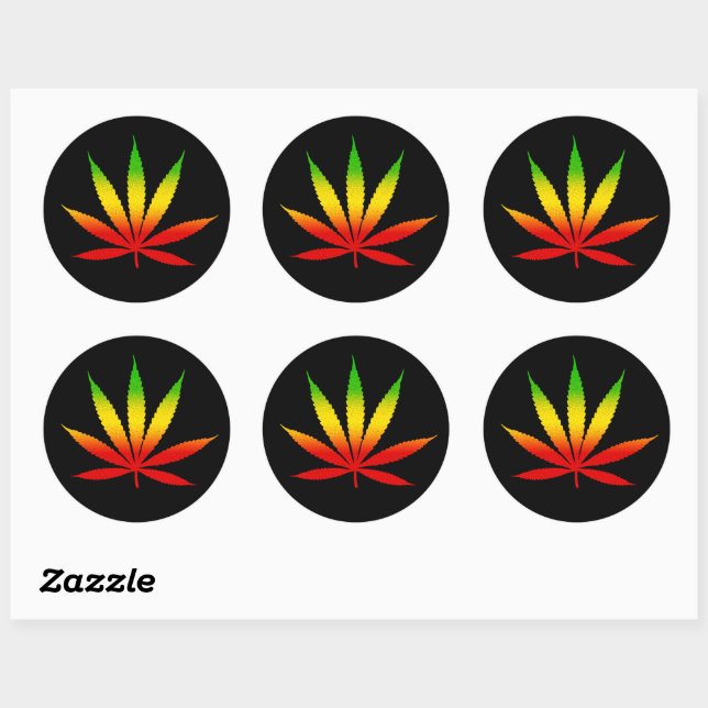 Reggae Rasta Rastafarian Leaf Round Pegatinas (Hoja)