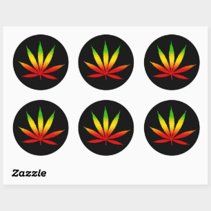 Reggae Rasta Rastafarian Leaf Round Pegatinas