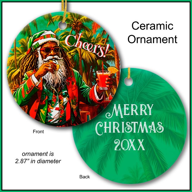 Reggae Santa Cheers Feliz Ornamento de Árbol de Na (A fun custom ornament for your car or tree this Christmas.)