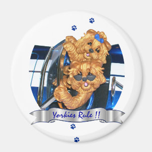 ¡Regla de Yorkies!! Imán redondo del arte de