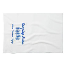 Reglas de camping en una toalla de cocina