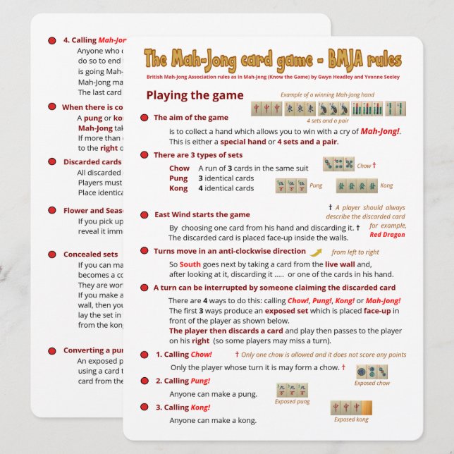 Reglas de juego de tarjetas de impresión grandes - (Anverso / Reverso)