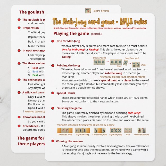 Reglas de juego de tarjetas de impresión grandes - (Anverso / Reverso)