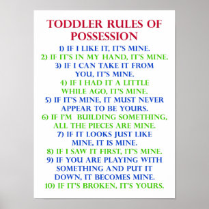Reglas de posesión para niños pequeños Señal carte