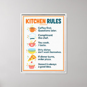 Reglas Divertidas de Cocina Impresión en Lienzo en