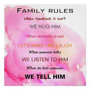 Reglas familiares en poster de colores