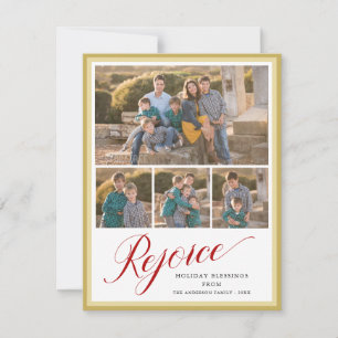 Regocijarse Elegante Script 4 Familia Foto Navidad