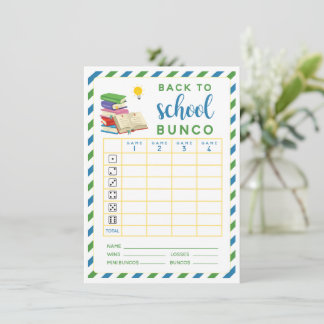 Regreso a la escuela Agosto tarjeta Bunco de septi