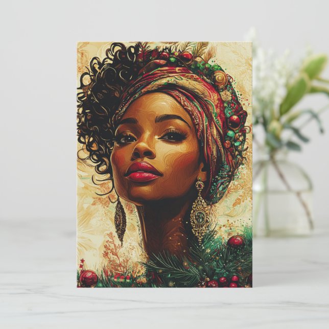 Reina Afrocentrica de Navidad Tarjeta Plana de Fie (Anverso de pie)