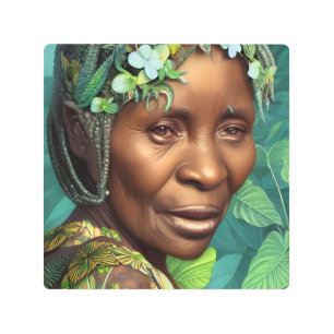 Reina caribeña mujer negra arte mural Metalizado