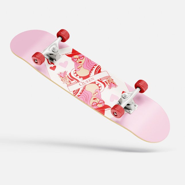 reina de corazones skateboard rosa (queen of hearts skateboard pink)