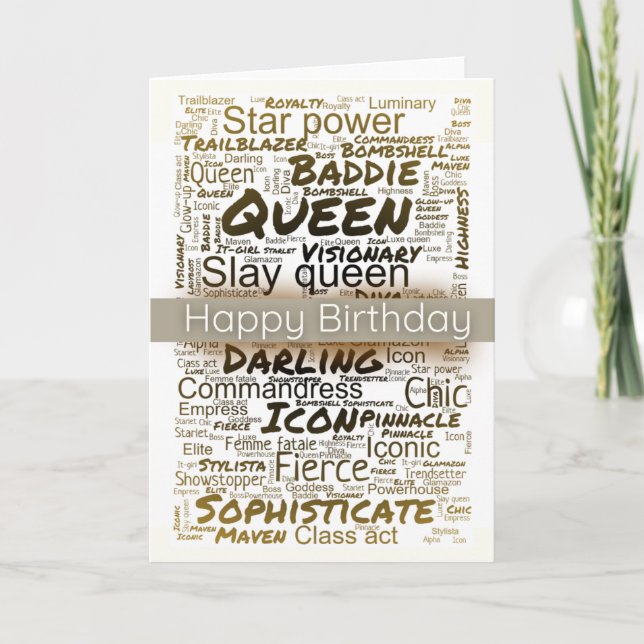 Reina de cumpleaños, tarjeta de cumpleaños negra (Anverso)