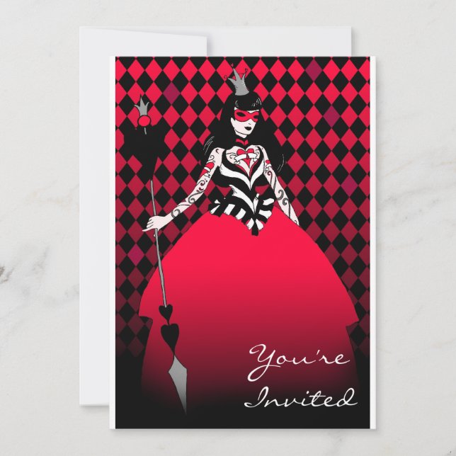 Reina de la invitación sofisticada corazones del (Anverso)