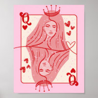 Reina de los corazones de arte rojo y rosa preppy